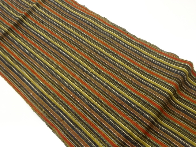 手織り紬縞模様織出し名古屋帯